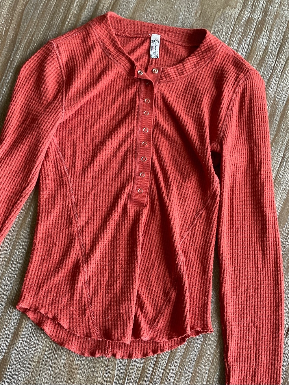 Free People Ribbed Henley Long-Sleeve Top - burnt orange